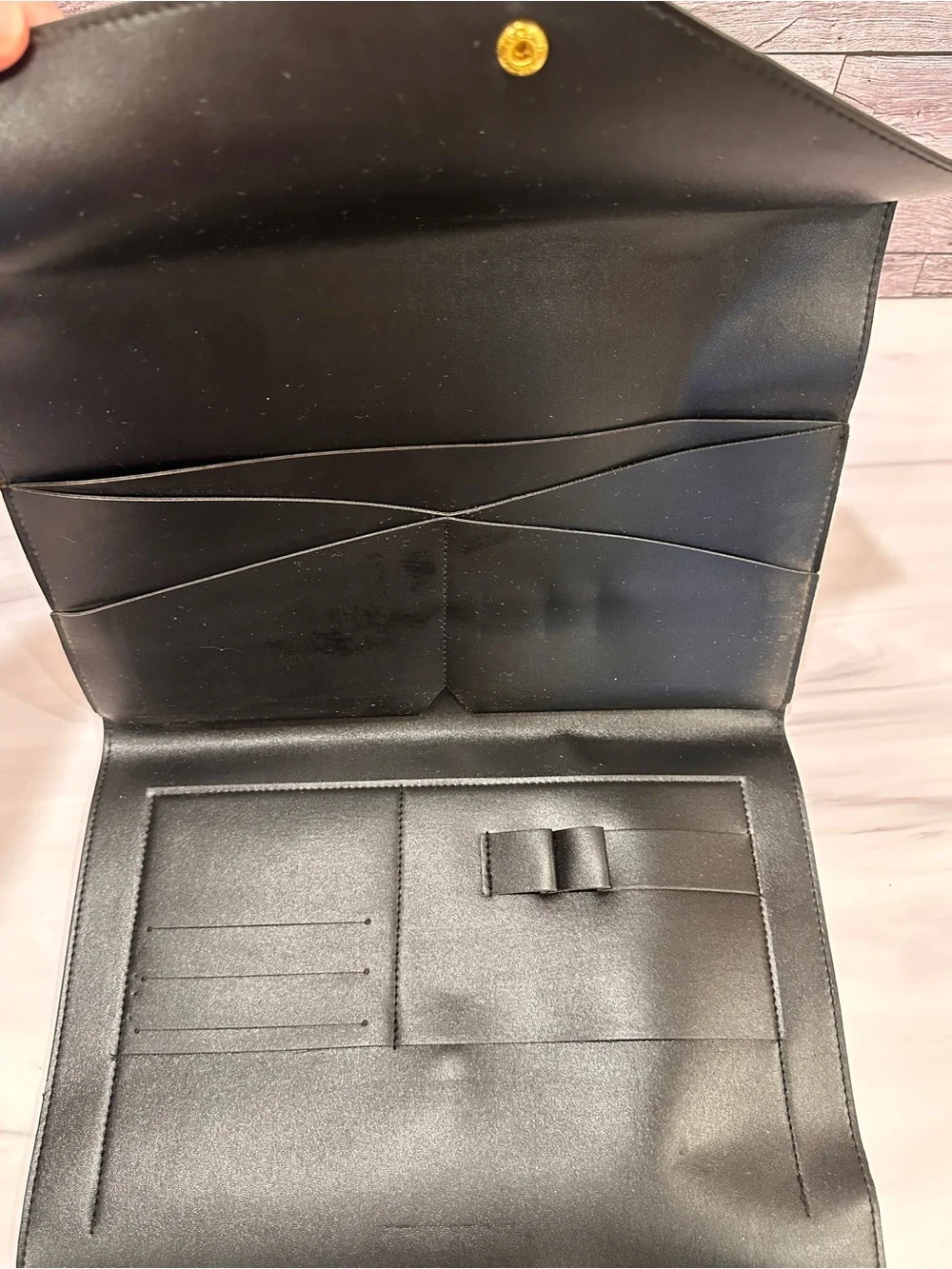 Men's Black Envelope Briefcase with Gold Snap Closure